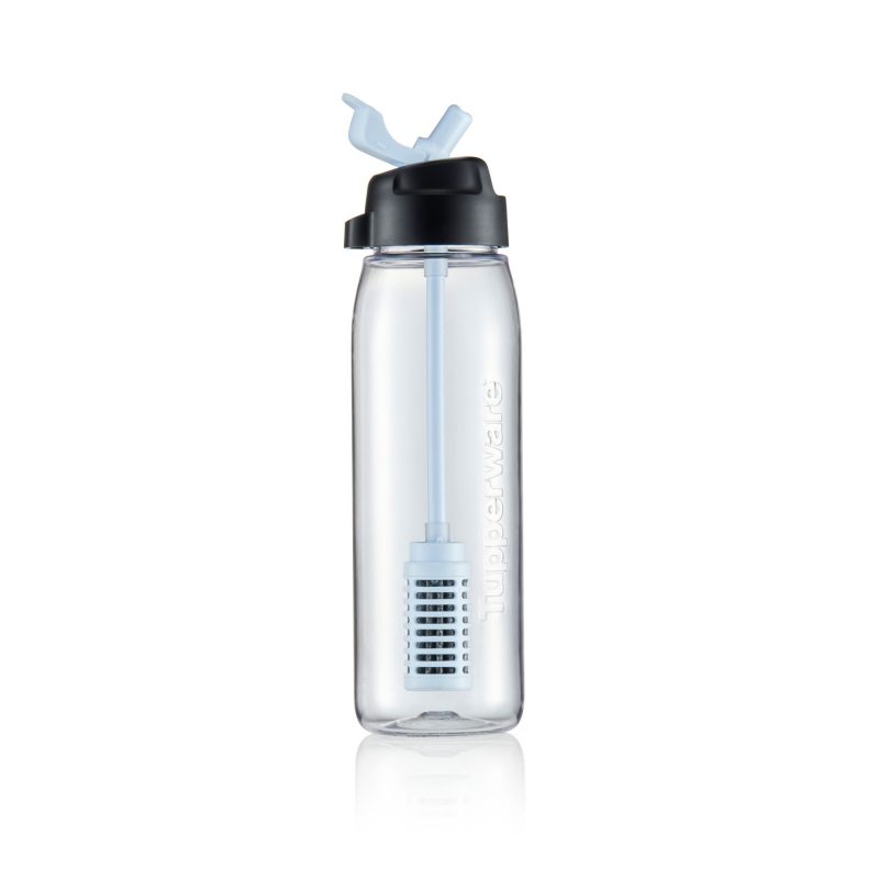 Sticlă Premium 750 ml transparentă cu pai și filtru pentru apă