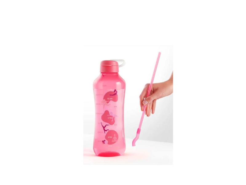 Sticlă 2 L roșie capac click cu pai și mâner - imagine 2