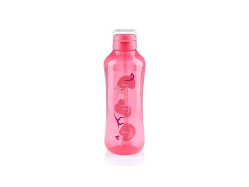 Sticlă 2 L roșie capac click cu pai și mâner