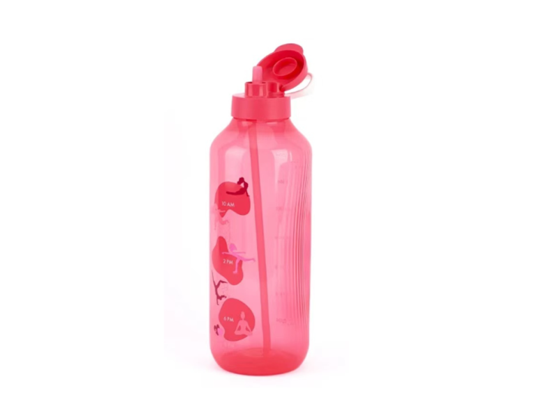 Sticlă 2 L roșie capac click cu pai și mâner - imagine 3